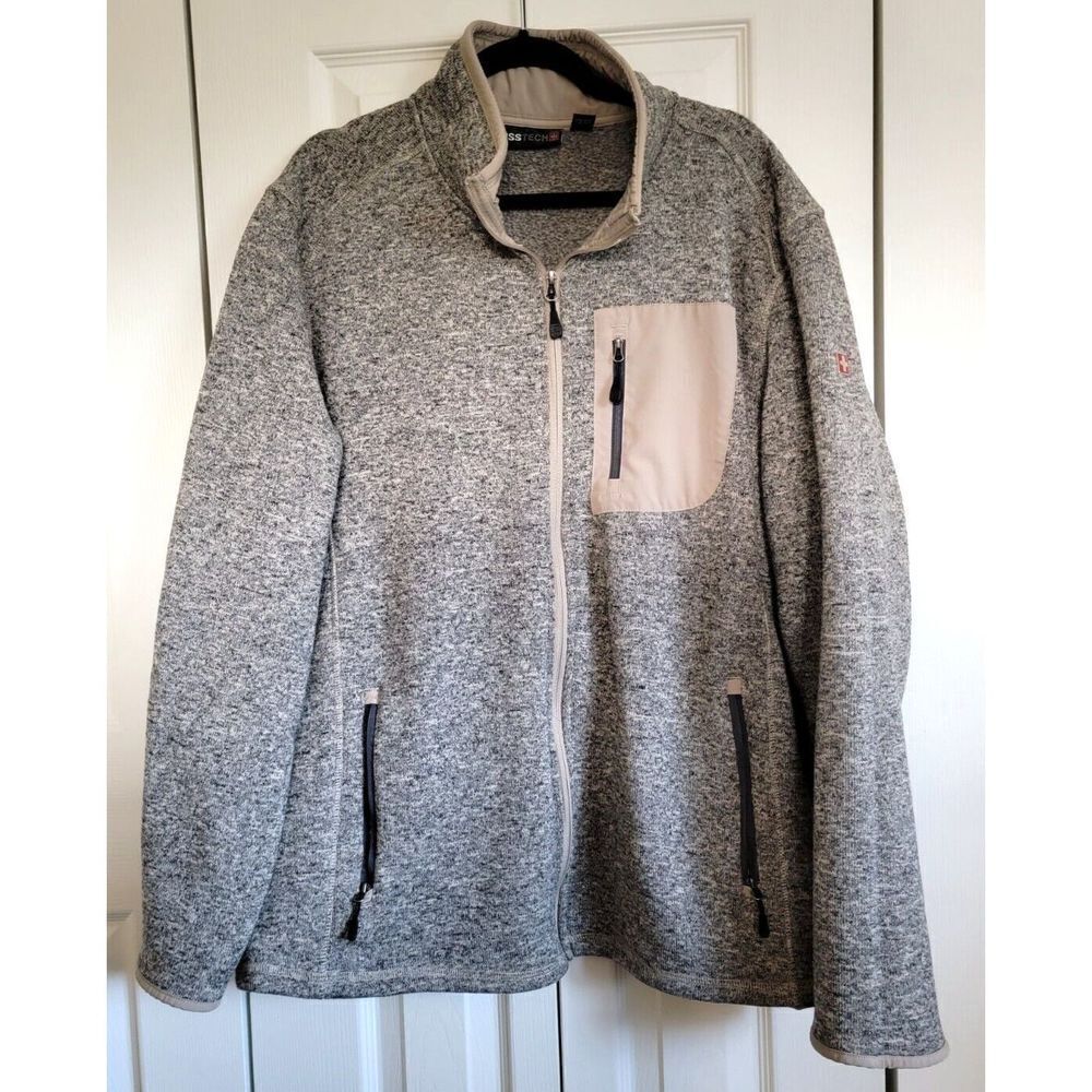 Swiss Tech Men's 2XL Full Zip Sweater Jacket Tan Brown Speckle Pockets 2XL 50/52